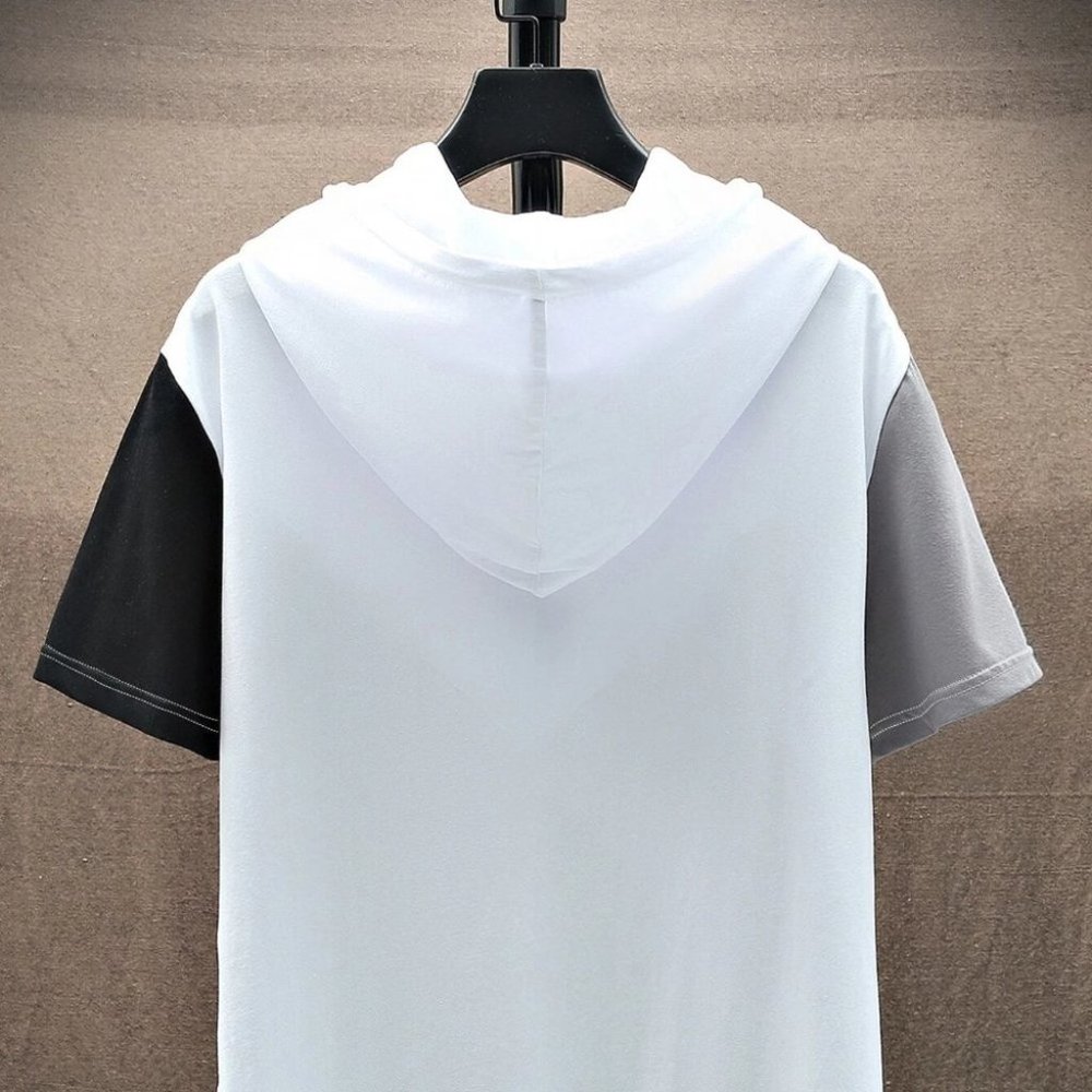 Casual Men's Contrast Colorblock Hooded Tee - Picture 3 of 8